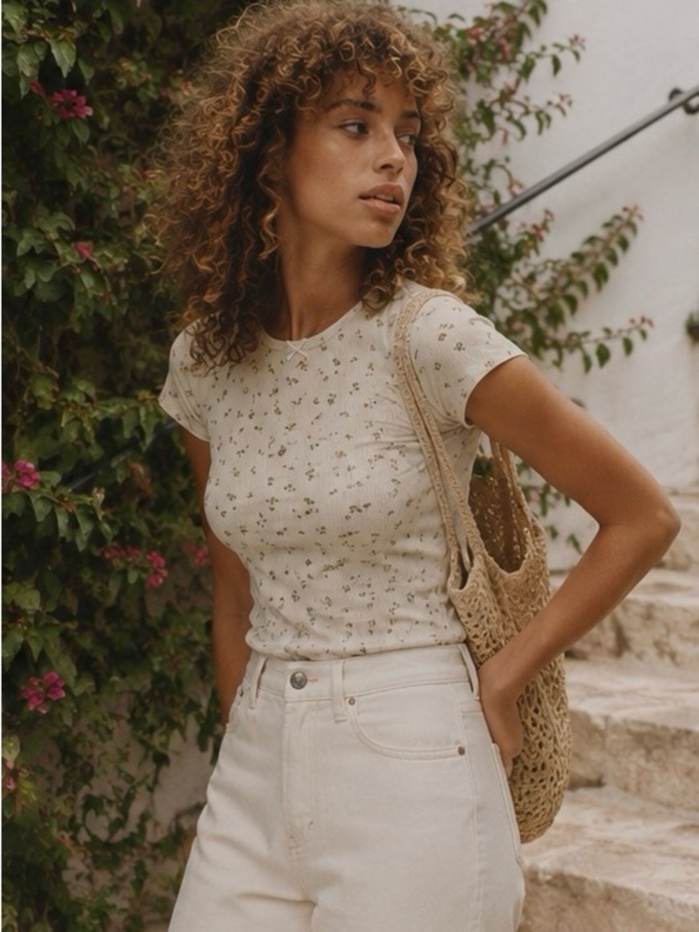 DOEN Pointelle baby tee in floral print
